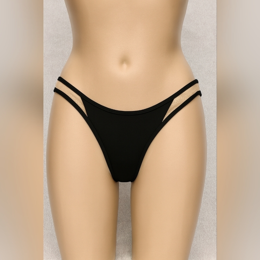 River Island Black & Nude Mesh Bikini Bottom – Size UK 10 / EU 36